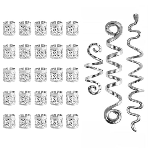 INGJIA Dreadlock Schmuck Haarspiralen Clips Haar Geflecht Ringe, Verstellbar Metall Cuffs Haar Dreadlocks Zubehör Manschetten Set Für Männer Und Frauen -28Pcs von INGJIA