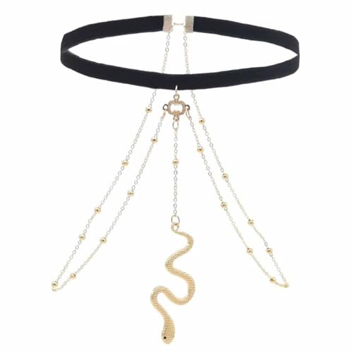 INGJIA Punk Schlange Bein Kette Perlen Oberschenkel Kette Gold Oberschenkel Bein Kette Elastische Geschirr Bikini Schlange Körper Kette Strand Boho Perlen Oberschenkel Schmuck Für Frauen Mädchen von INGJIA