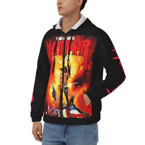 INGKE Manowar Herren Band Logo Schwarz Full Zipper Kapuzenpullover Pullover Hoodie Langarm Sweatshirt Kapuze Für Männer Bekleidung von INGKE