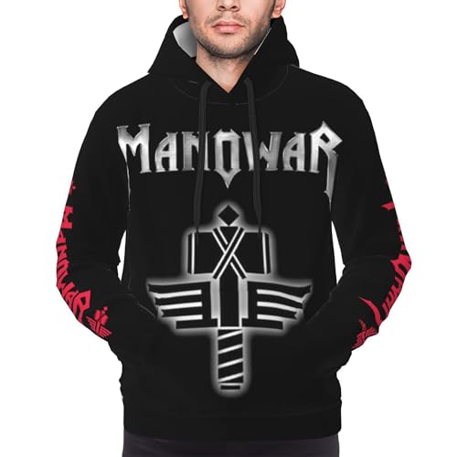 INGKE Manowar Herren Band Logo Schwarz Kapuzenpullover Pullover Hoodie Langarm Sweatshirt Kapuze Für Männer Bekleidung Fans Geschenk von INGKE