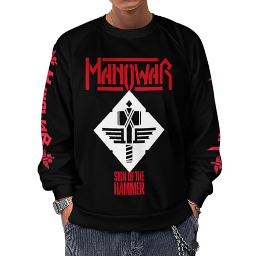 INGKE Manowar Herren Logo Baumwolle Sweatshirt Pullover Langarm Crewneck Sweat-Shirt Merch Top Für Männer Bekleidung Fans Geschenk von INGKE