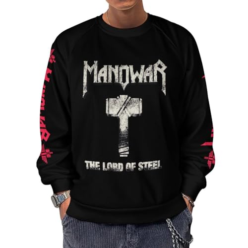 INGKE Manowar Herren Logo Baumwolle Sweatshirt Pullover Langarm Crewneck Sweat-Shirt Merch Top Für Männer Bekleidung Fans Geschenk von INGKE