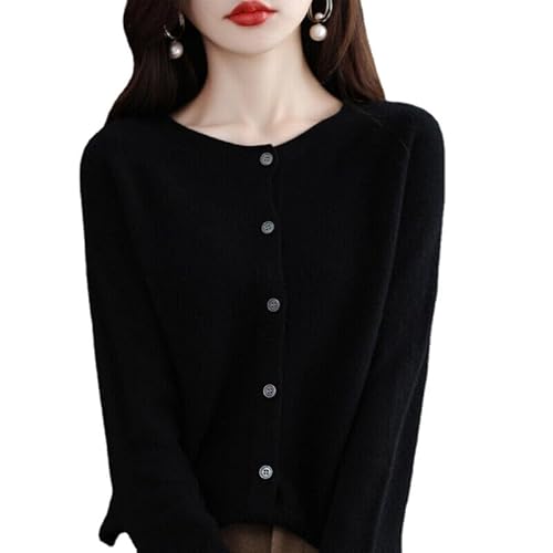 Women's Cashmere Cardigan Sweater,100% Cashmere Button Front Long Sleeve Cardigan-Hand Wash Only (Black,L) von INGKE