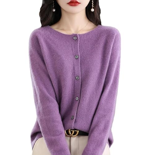 Women's Cashmere Cardigan Sweater,100% Cashmere Button Front Long Sleeve Cardigan-Hand Wash Only (Deep Purple,L) von INGKE