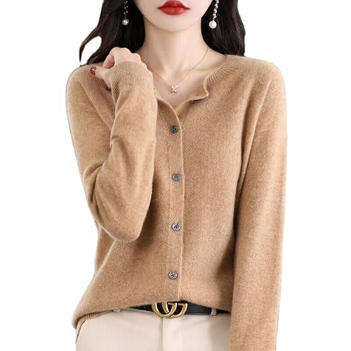 Women's Cashmere Cardigan Sweater,100% Cashmere Button Front Long Sleeve Cardigan-Hand Wash Only (Khaki,L) von INGKE