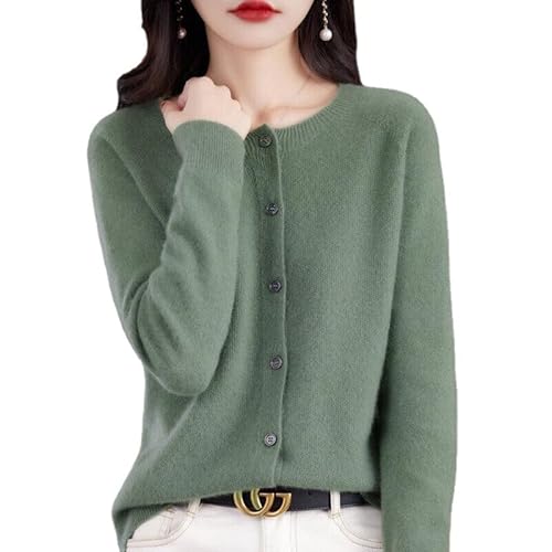 Women's Cashmere Cardigan Sweater,100% Cashmere Button Front Long Sleeve Cardigan-Hand Wash Only (Light Green,M) von INGKE