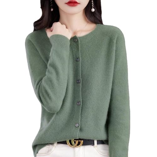 Women's Cashmere Cardigan Sweater,100% Cashmere Button Front Long Sleeve Cardigan-Hand Wash Only (Light Green,XL) von INGKE