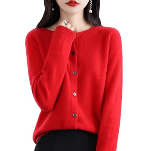 Women's Cashmere Cardigan Sweater,100% Cashmere Button Front Long Sleeve Cardigan-Hand Wash Only (Red,2XL) von INGKE