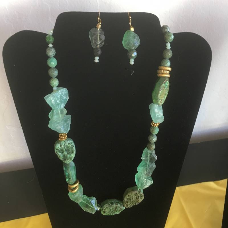 statement Necklace Und Earrings - Grüner Fluorit, Achat Jaspis statement Necklace Und Earrings - Grüner Fluorit, Achat Jaspis von INGSPIRATIONS