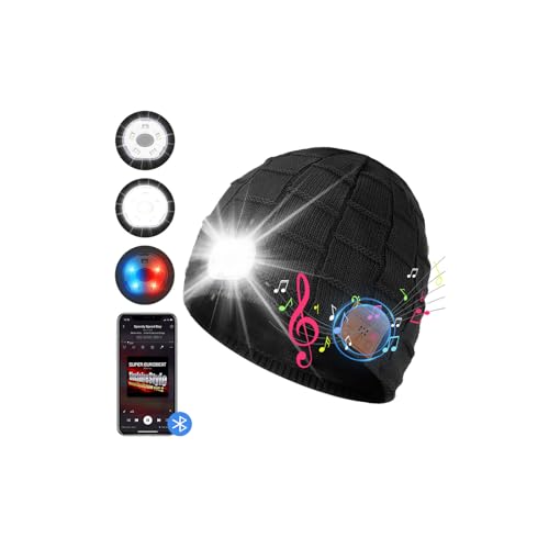 INHDBOX 2023 Neu Bluetooth Beanie Mütze mit licht, Männer 5 LED Bluetooth Mütze Wiederaufladbare USB Musikalische Laufmütze mit Fleece, Winter Mütze Geschenk Freund Damen und Herren von INHDBOX