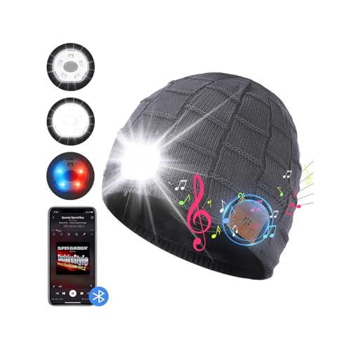 INHDBOX 2023 Neu Bluetooth Beanie Mütze mit licht, Weihnachtsgeschenke für Männer 5 LED Bluetooth Mütze Wiederaufladbare USB Musikalische Laufmütze mit Fleece,Winter Mütze Geschenk Freund Damen Herren von INHDBOX