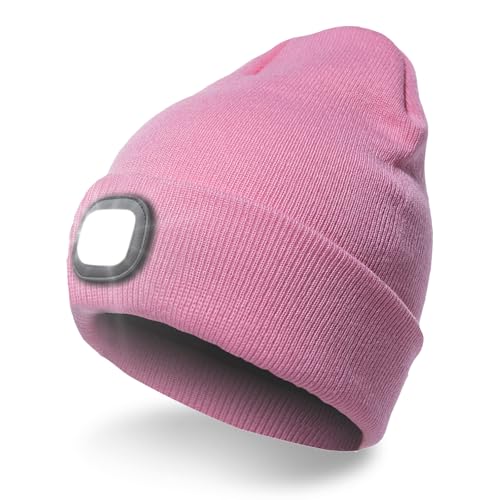 INHDBOX LED Mütze Kappe, Strickmütze mit USB Nachladbare Licht, Beleuchtung und blinkende Warnungs-Arten 4 LED, einfache Installation Scheinwerfer-Mütze, Unisex-Winterwärmer-Strickkappe von INHDBOX