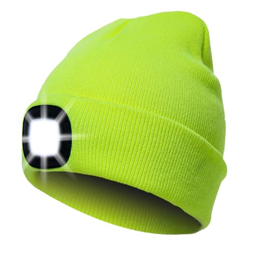 INHDBOX LED Mütze Kappe, Strickmütze mit USB Nachladbare Licht, Beleuchtung und blinkende Warnungs-Arten 4 LED, einfache Installation Scheinwerfer-Mütze, Unisex-Winterwärmer-Strickkappe von INHDBOX