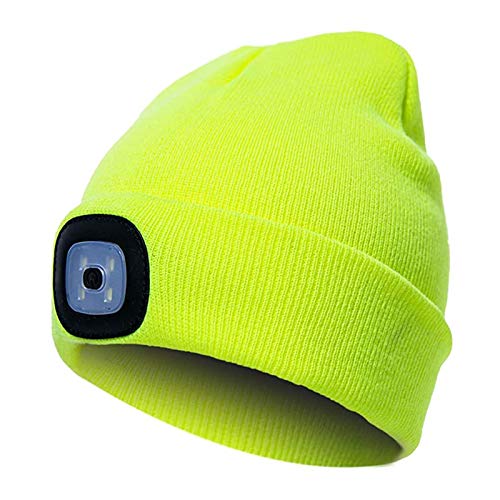 INHDBOX LED Mütze Kappe, Strickmütze mit USB Nachladbare Licht, Beleuchtung und blinkende Warnungs-Arten 8 LED, einfache Installation Vorne Hinten Scheinwerfer-Mütze, Unisex-Winterwärmer-Strickkappe von INHDBOX