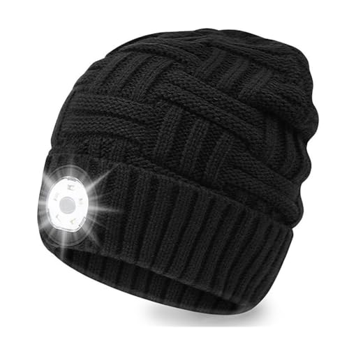 INHDBOX Neu 5 LED Mütze Kappe Strickmütze mit Licht Herren Damen Kappe Lampe Mütze Scheinwerfer USB Nachladbare Mütze Laufmütze Winter Warm Strickkappe für Jogger,Camping,Laufen, Blinkende Warnungs von INHDBOX