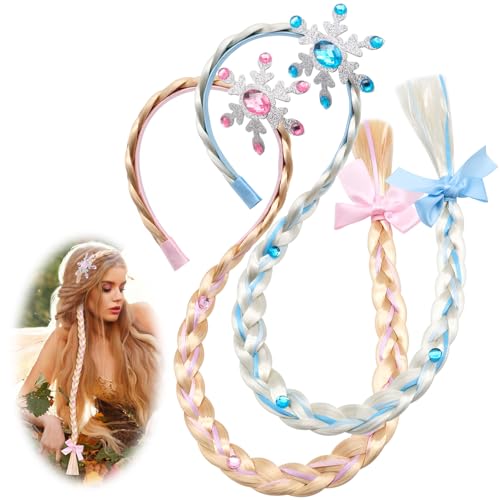 2 Stück Mädchen Haarband Zopf Geflochten, Geflochtene Prinzessin Perücken,Kinder Haarverlängerungen und Prinzessin,Dressing Up Haarschleifen für Frozen Princess Theatre Cosplay und Rollenspiel von inheming