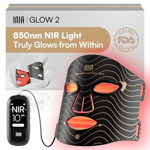 INIA LED Maske Gesicht – LED Gesichtsmaske Lichttherapie mit 4 Modi, 850 nm NIR, rote und blaue, 220 Perlen Red Light Therapy Face Mask, Aufladbar Rotlicht Maske Gesicht (2600 mAh)für Akne, Anti-Aging von INIA