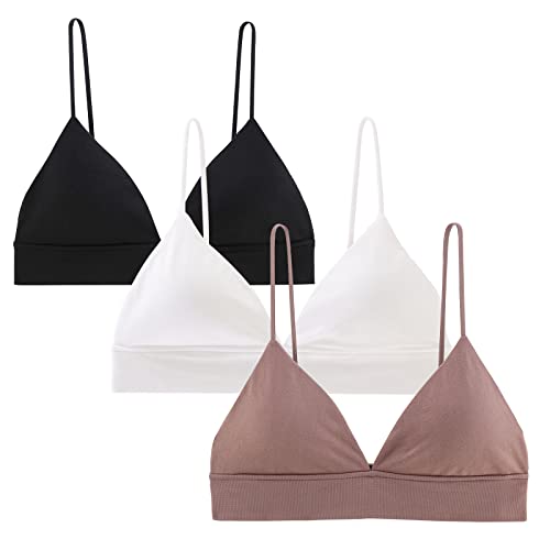 INIBUD Bralette für Damen, dreieckige Körbchen, abnehmbar, gepolstert, drahtlos, zum Überziehen, 3 Stück, schwarz, weiß und lila, small von INIBUD