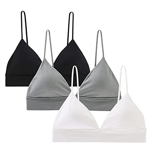 INIBUD Bralette für Damen, dreieckige Körbchen, abnehmbar, gepolstert, drahtlos, zum Überziehen, 3er-Pack, schwarz, weiß und grau, Medium von INIBUD