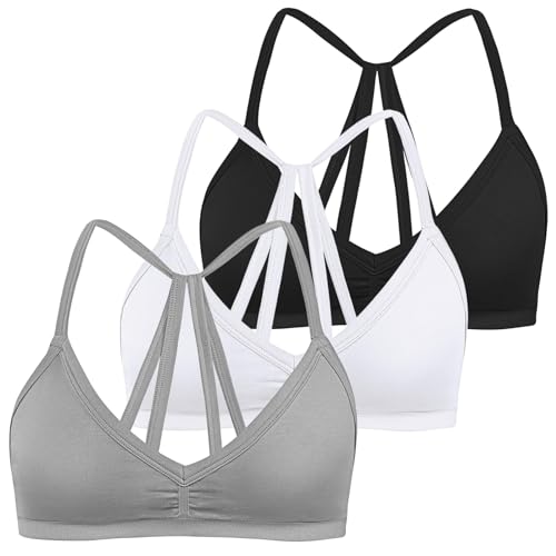 INIBUD Sport-BHs für Damen, rückenfrei, Halfter, nahtloser BH, gepolstert, abnehmbare Bralette, Fitnessstudio, Workout, minimale Yoga-Tops, Schwarz+Weiß+Grau, Large von INIBUD