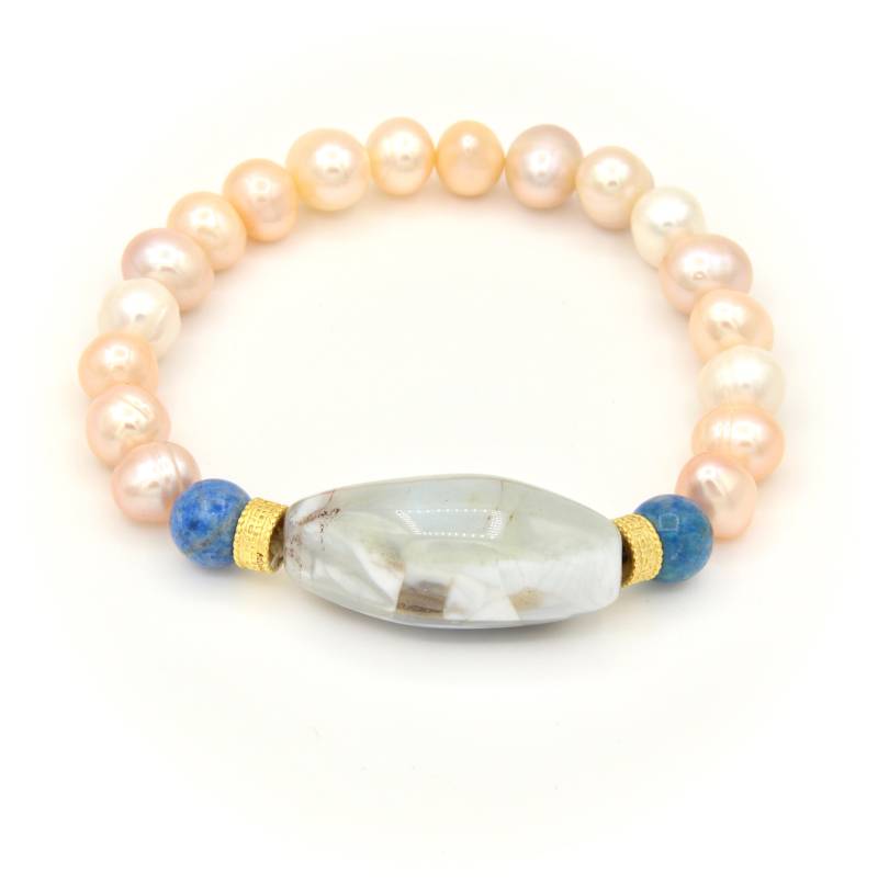 Perlen Und Achat Stretch Armband, Stein Perle Dehnbares Geschenk Für Sie von INJIJEWELRY