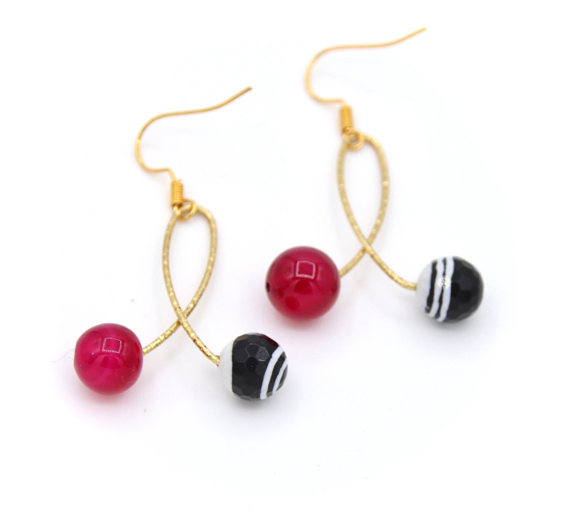 Rot Gold Ohrringe, Schwarz Und Weiß Jaspis Heilsteine, Geschenk Für Sie, Geburtstagsgeschenk Rot Gold Ohrringe, Schwarz Und Weiß Jaspis Heilsteine, Geschenk Für Sie, Geburtstagsgeschenk von INJIJEWELRY