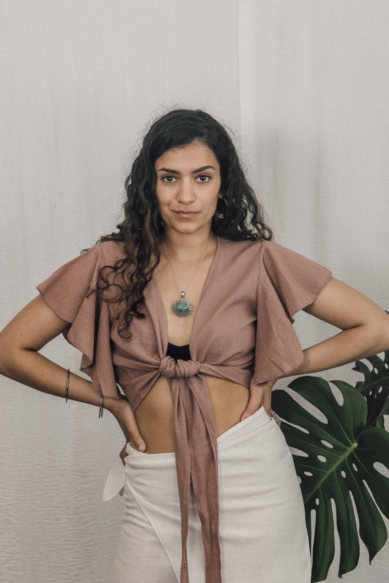 Handgefertigtes Wickeltop Aus Roher Baumwolle - Altrosa Tie Top von INKAFREE