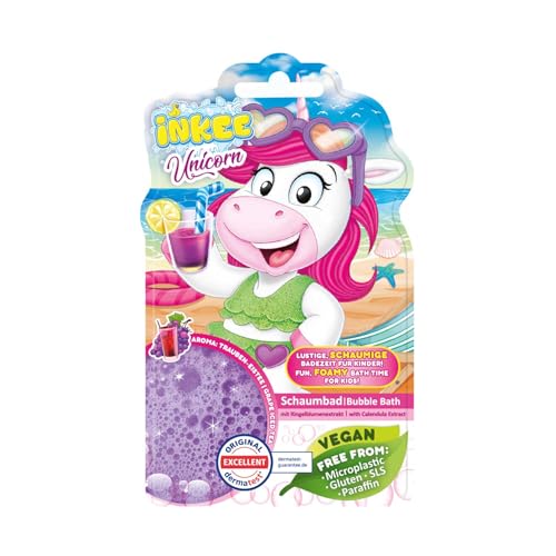 INKEE - Bubble Bath Liquid Unicorn | Einhorn Badezusatz für Kinder, Schaumbad kinder Mit Ringelblumenextrakt & Trauben-Eistee-Aroma, 40g x 1 von INKEE