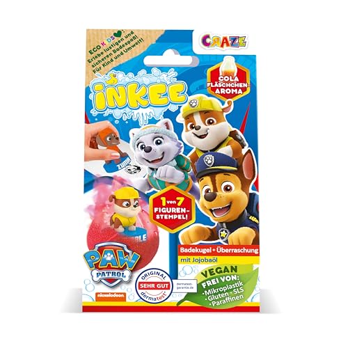INKEE SURPRISE PAW PATROL Badebombe Kinder mit Überraschung, Badekugel 80g mit Paw Patrol Stempel, Cola-Gummi Duft, Schaum-Effekt von INKEE