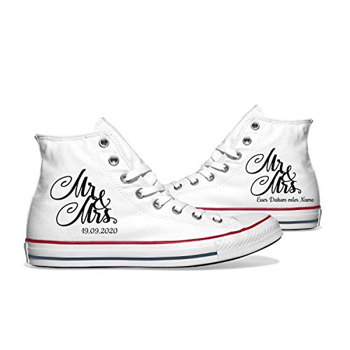 INKICKS - weiße Chucks Bedruckt im schwarzem Mr. & Mrs. Design personalisierbar Gr. 37 für Converse I Hochzeitsgeschenk I Für Damen & Herren I Individuelle Anfertigung nach Kundenbestellung von INKICKS