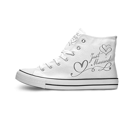 INKICKS - weißer Sneaker Bedruckt mit Just Married Design personalisierbar Gr. 46 I Hochzeitsgeschenk I Für Damen & Herren I Individuelle Anfertigung nach Kundenbestellung von INKICKS