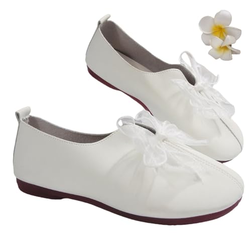 INLANDSIS 2025 Neue Vintage-Mary-Jane-Flats für Damen, Ballerinas mit runder Spitze und weicher Sohle zum Hineinschlüpfen mit Schleifendetail, bequem, faltbar (White,39) von INLANDSIS