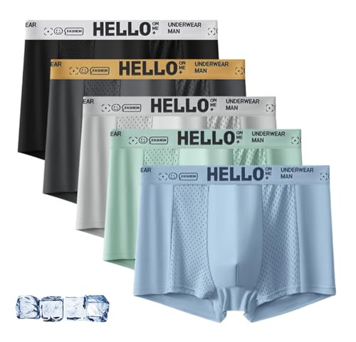 INLANDSIS 5 Packs Hello Mesh Mens Underwear, Fasqm Ice Fresh and Cool Mesh Trunks, Low Rise Breathable Fast-Dry Boxer Briefs for Men (Set-A,XXL) von INLANDSIS