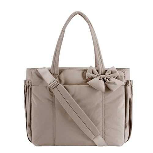 INLANDSIS Crush Bow Tote Bag Lightweight Puffy Quilted Shoulder Handbag for Women with Bow Design Style Multi Compartment Bag, taupe, 1 von INLANDSIS