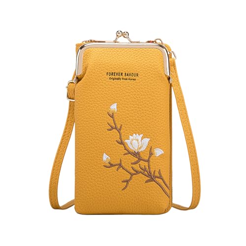 INLANDSIS Favourcy Damen-Sling-Crossbody-Geldbörse mit Handyhalter, unbestimmt bestickte kleine Leder-Telefontasche (Gelb) von INLANDSIS