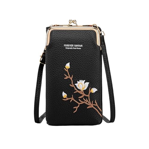 INLANDSIS Favourcy Damen-Sling-Crossbody-Geldbörse mit Handyhalter, unbestimmt bestickte kleine Leder-Telefontasche (Schwarz) von INLANDSIS