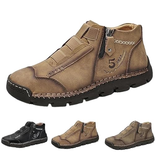 INLANDSIS Matufit Schuhe für Herren, Leder-Slipper mit Fußgewölbeunterstützung, wasserdicht, rutschfest, Slip-on, leicht, lässig, Wanderschuhe, braun, 40 EU von INLANDSIS