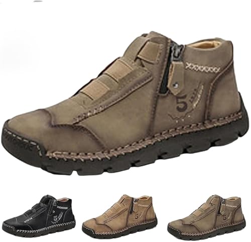 INLANDSIS Matufit Schuhe für Herren, Leder-Slipper mit Fußgewölbeunterstützung, wasserdicht, rutschfest, Slip-on, leicht, lässig, Wanderschuhe, khaki, 37.5 EU von INLANDSIS