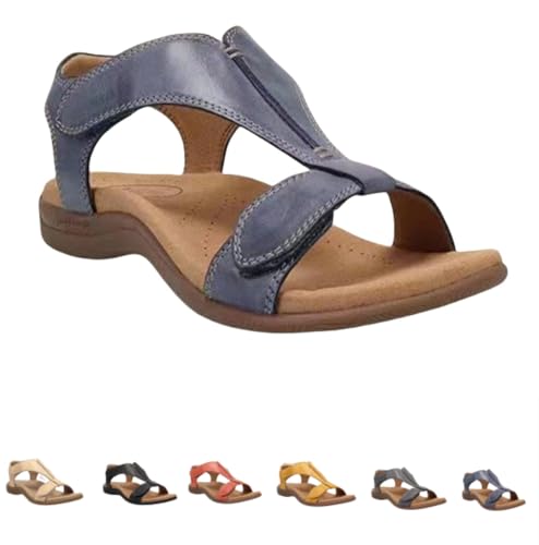 INLANDSIS Orthowalkway Damen-Sandalen, bequeme orthopädische Sommersandalen mit Fußgewölbeunterstützung, offene Zehenpartie, T-Riemen hinten, verstellbarer Riemen (Blue,39) von INLANDSIS