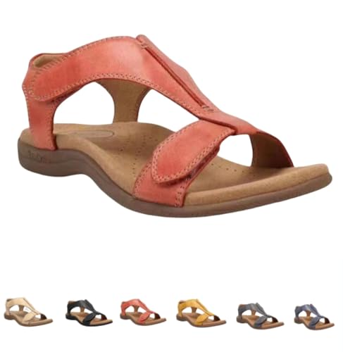 INLANDSIS Orthowalkway Damen-Sandalen, bequeme orthopädische Sommersandalen mit Fußgewölbeunterstützung, offene Zehenpartie, T-Riemen hinten, verstellbarer Riemen (Red,42) von INLANDSIS