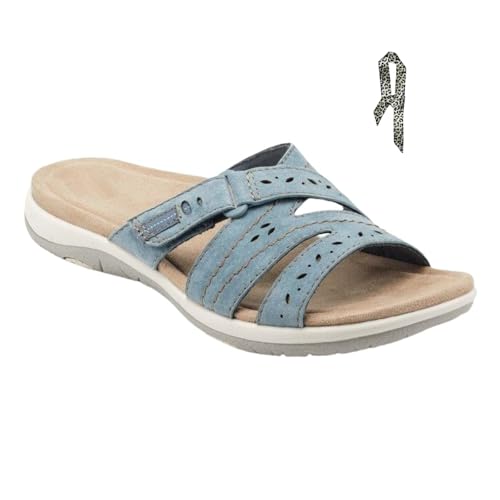 INLANDSIS Sandalen Damen Sommer - PU-Leder Flip Flops Elegante Flache Sandalen, Pantoletten Orthopädische Hausschuhe Sommer Casual Open Toe Strand Hausschuhe (blau,41) von INLANDSIS