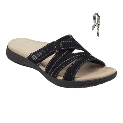 INLANDSIS Sandalen Damen Sommer - PU-Leder Flip Flops Elegante Flache Sandalen, Pantoletten Orthopädische Hausschuhe Sommer Casual Open Toe Strand Hausschuhe (schwarz,42) von INLANDSIS