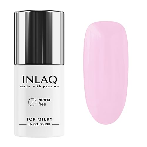 INLAQ® HEMA Free Top Milky Pink Coat 6ml - Gellack UV Top Coat Gel with milky color overcoating 20% ​​coverage Baby Boomer - UV Gel Nail Polish Top Free from Hema and Di Hema von INLAQ