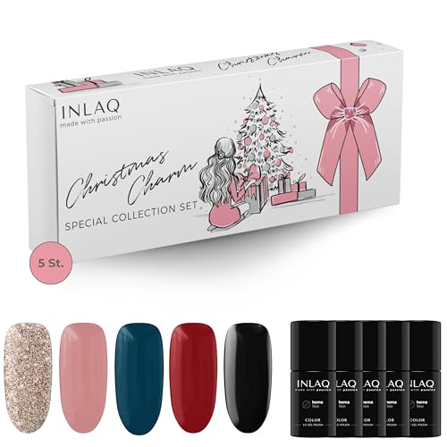 INLAQ® Maniküre Set Christmas Charm UV Nail Polish Special Collection Set - Gel Nails Nagellack Free from Hema - Shellack Gel Polish UV Colours - 5 x 6 ml von INLAQ