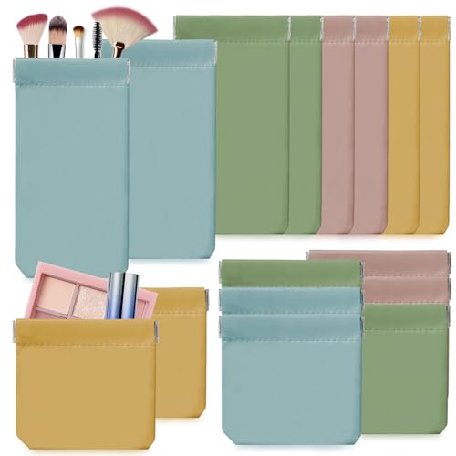 16PCS Leder Kosmetiktasche Klein, Tragbare Mini Make up Tasche Wasserdicht PU Kosmetiktasche Mini Tasche Münzbeutel für Geldbörse Ohne Reißverschluss für Gläser Kopfhörer Schmuck Kosmetik Reisen von INLAZYTIM