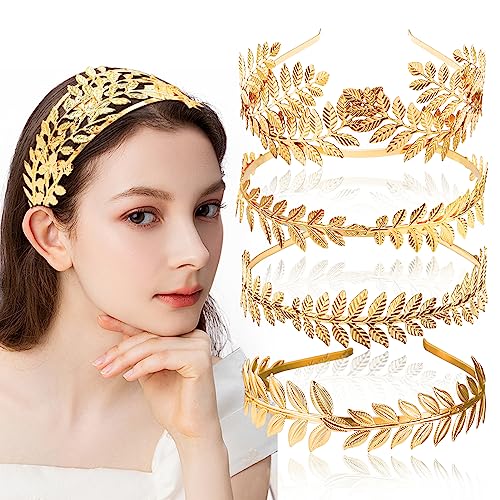 5 STÜCKE Griechische Göttin Blatt Stirnband Für Die Braut, Goldener Römischer Lorbeerblatt Zweig Krone Braut Kopfschmuck Hochzeit Haarband Für Frauen Tiara Kostüm Haarschmuck von INLAZTIM