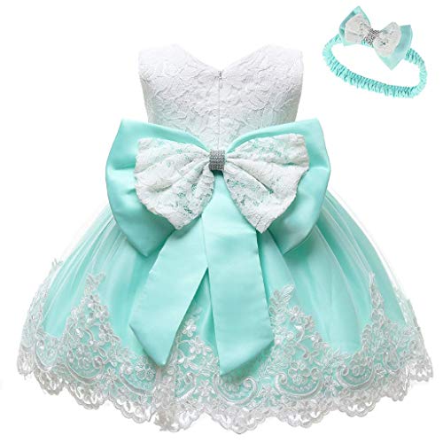 INLLADDY Baby Mädchen Prinzessin Kleid 2tlg Set Bowknot Spitze Taufkleid Festlich Kleid Hochzeit Party Festzug Taufe Tutu Kleid 0-14 Jahre Grün 12-18Monate von INLLADDY