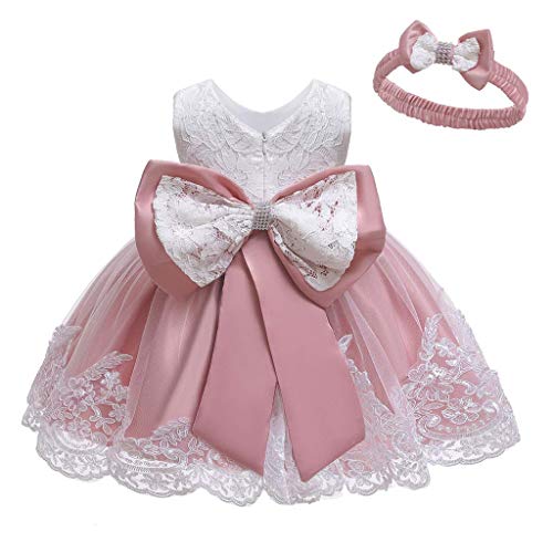 INLLADDY Baby Mädchen Prinzessin Kleid 2tlg Set Bowknot Spitze Taufkleid Festlich Kleid Hochzeit Party Festzug Taufe Tutu Kleid 0-42 Jahre Wassermelone 3-6Monate von INLLADDY