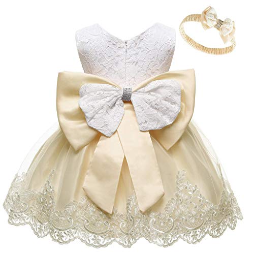 INLLADDY Baby Mädchen Prinzessin Kleid 2tlg Set Bowknot Spitze Taufkleid Festlich Kleid Hochzeit Party Festzug Taufe Tutu Kleid 0-46 Jahre Gelb 0-3Monate von INLLADDY