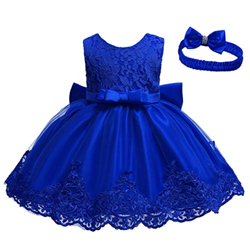 INLLADDY Baby Mädchen Prinzessin Kleid 2tlg Set Bowknot Spitze Taufkleid Festlich Kleid Hochzeit Party Festzug Taufe Tutu Kleid 0-56 Jahre Blau1 0-3Monate von INLLADDY
